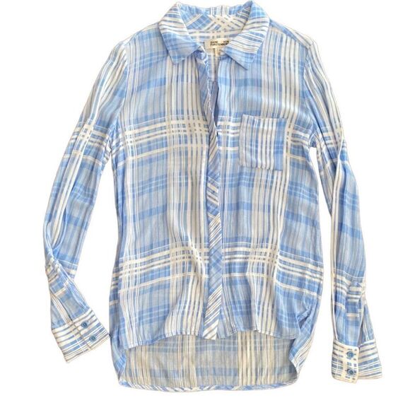 Diane Von Furstenberg DVF Blue and White Carter Plaid Button Down Shirt 8 - Picture 3 of 7